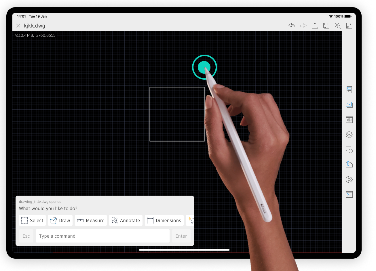 Gesture map: tap, drag, press and hover assigned to their corresponding tools.