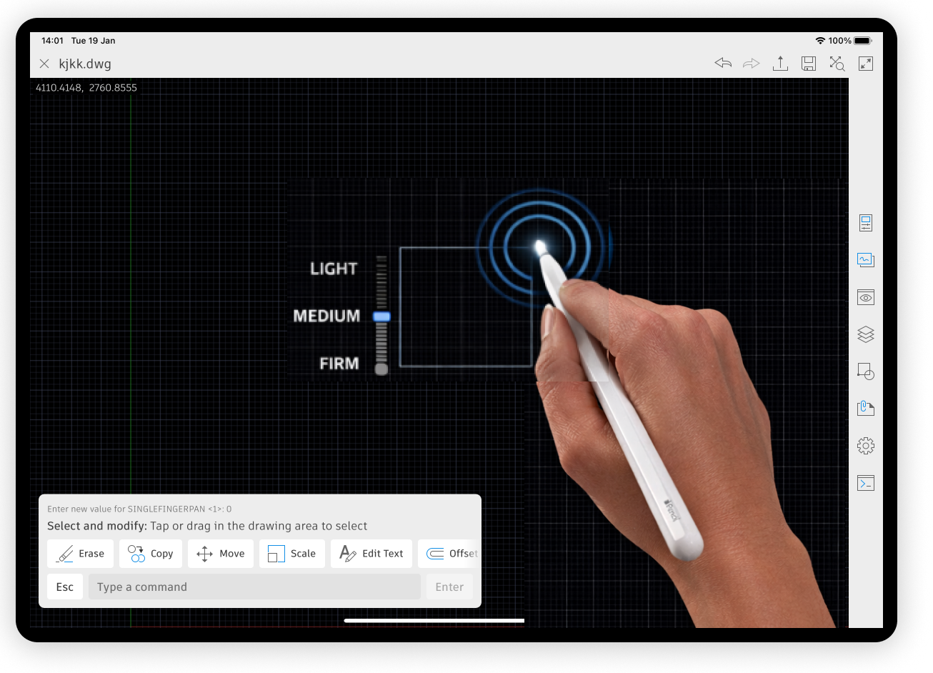 Pressure-sensitive input setting line weight and placing a precise point.