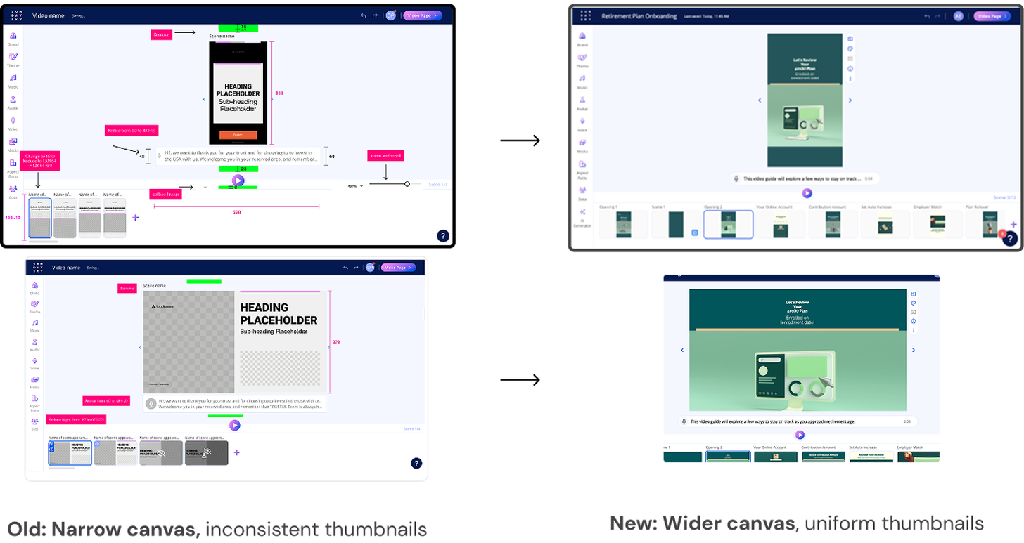 Redesigned studio layout with an enlarged canvas and updated scene thumbnails.