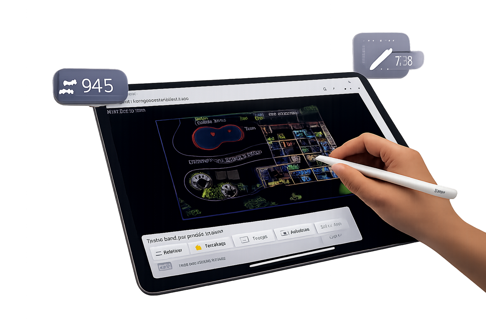 A hand drawing on a CAD plan in AutoCAD mobile with an Apple Pencil on an iPad.