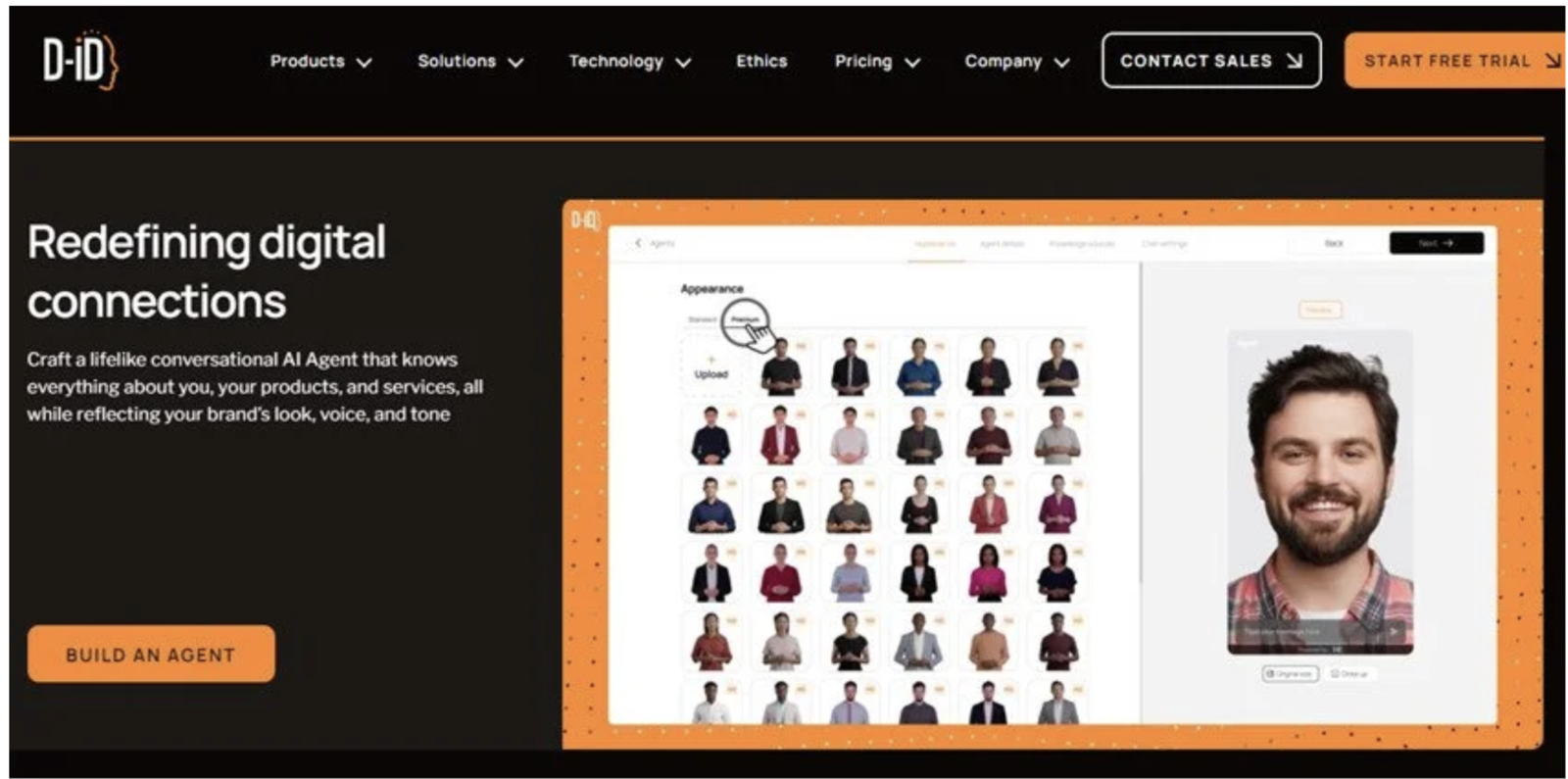 Competitor avatar platform: presenter placed over a branded background.