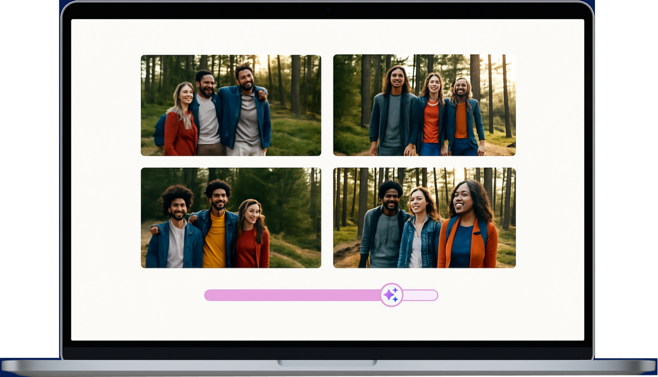 Four AI-generated images of people outdoors, shown in a grid as they finish generating.