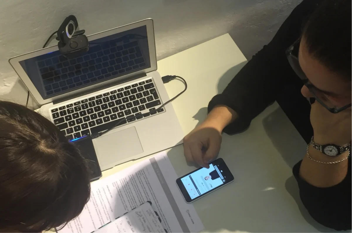 A usability session with a caregiver working through tasks on the prototype.