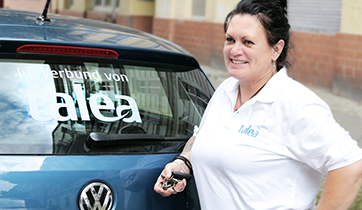 Caregiver persona: a home-care professional working from a smartphone in the field.